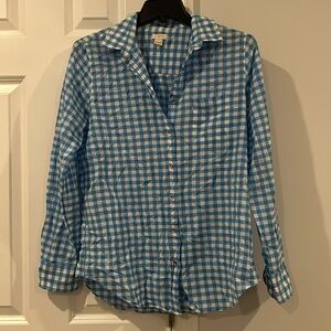J Crew Cotton Blue Gingham Button Up Shirt